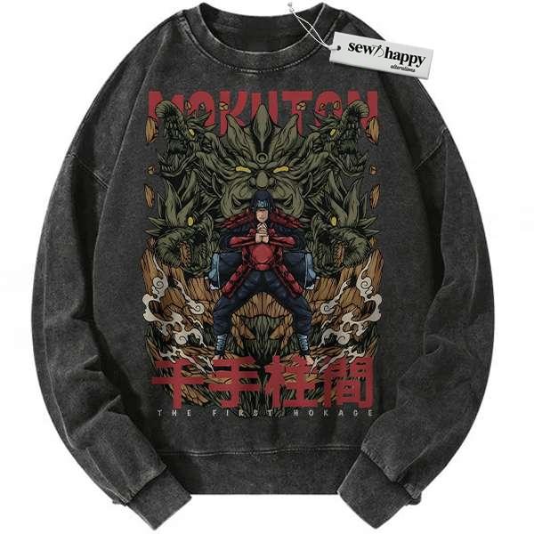 Wash Sweatshirt Hashirama Senju Sweatshirt, Naruto Sweatshirt, Anime Sweatshirt, Vintage Sweater