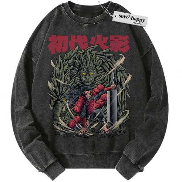 Wash Sweatshirt Hashirama Senju Sweatshirt, Naruto Sweatshirt, Anime Sweatshirt, Vintage Sweater