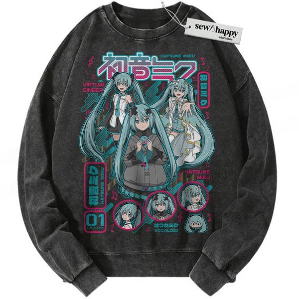 Wash Sweatshirt Hatsune Miku Sweatshirt, Anime Sweatshirt, Vintage Sweater