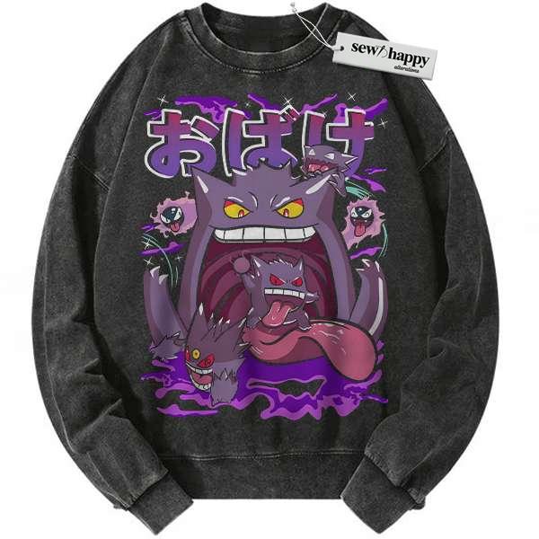 Wash Sweatshirt Haunter Sweatshirt, Gengar Sweatshirt, Gatsly Sweatshirt, Pokemon Sweatshirt, Anime Sweatshirt, Vintage Sweater