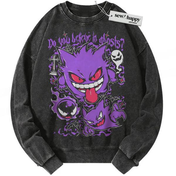 Wash Sweatshirt Haunter Sweatshirt, Gengar Sweatshirt, Gatsly Sweatshirt, Pokemon Sweatshirt, Anime Sweatshirt, Vintage Sweatshirt