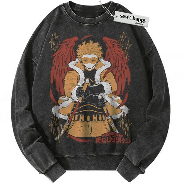 Wash Sweatshirt Hawks Sweatshirt, Keigo Takami Sweatshirt, MHA Sweatshirt, Anime Sweatshirt, Vintage Sweatshirt