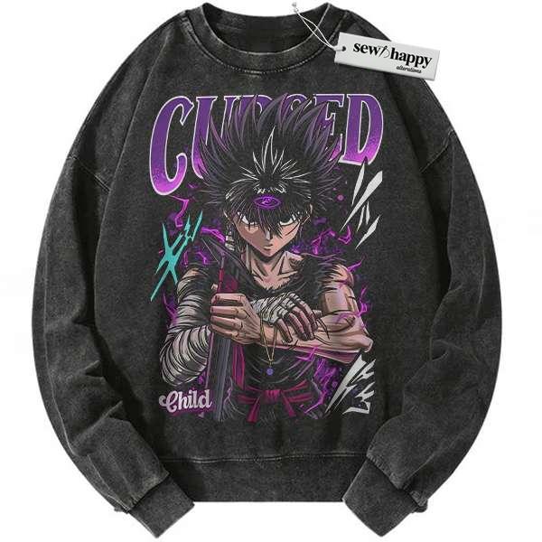 Wash Sweatshirt Hiei Sweatshirt, YuYu Hakusho Sweatshirt, Anime Sweatshirt, Vintage Sweater