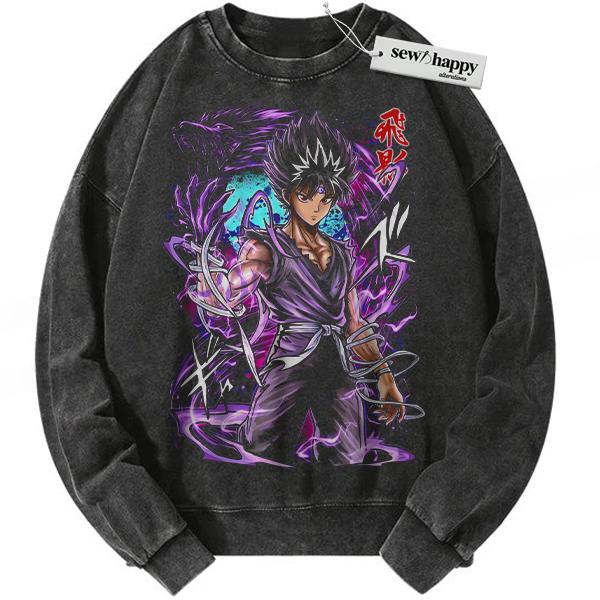 Wash Sweatshirt Hiei Sweatshirt, YuYu Hakusho Sweatshirt, Anime Sweatshirt, Vintage Sweatshirt