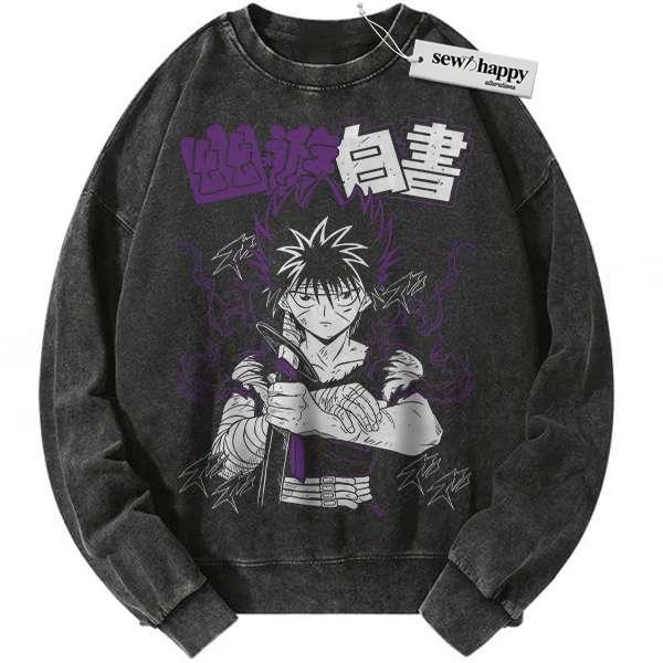 Wash Sweatshirt Hiei Sweatshirt, YuYu Hakusho Sweatshirt, Anime Sweatshirt, Vintage Sweatshirt
