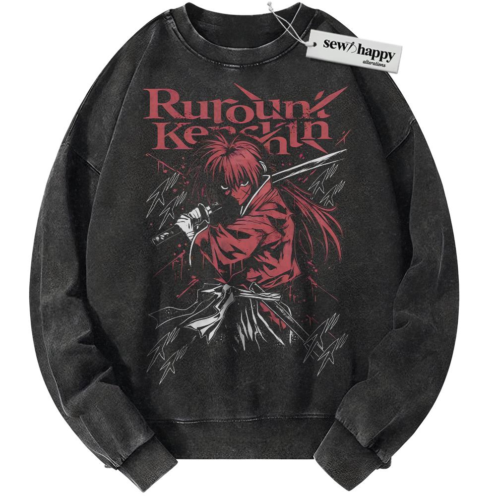 Wash Sweatshirt Himura Kenshin Sweatshirt, Rurouni Kenshin Sweatshirt, Anime Sweatshirt, Vintage Sweater