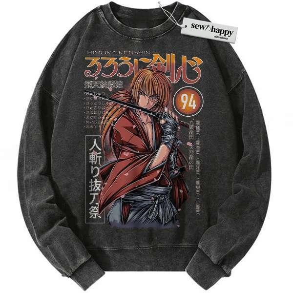 Wash Sweatshirt Himura Kenshin Sweatshirt, Rurouni Kenshin Sweatshirt, Anime Sweatshirt, Vintage Sweatshirt