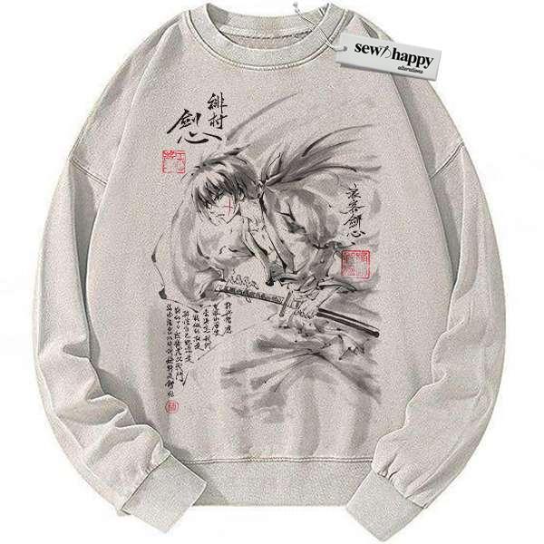 Wash Sweatshirt Himura Kenshin Sweatshirt, Rurouni Kenshin Sweatshirt, Anime Sweatshirt, Vintage Sweatshirt