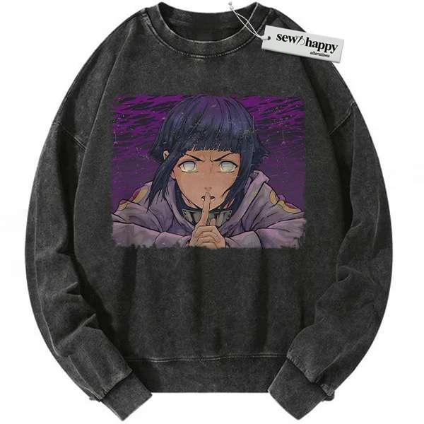 Wash Sweatshirt Hinata Hyuga Sweatshirt, Naruto Sweatshirt, Anime Sweatshirt, Vintage Sweater