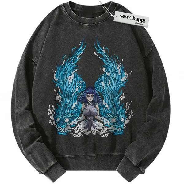 Wash Sweatshirt Hinata Hyuga Sweatshirt, Naruto Sweatshirt, Anime Sweatshirt, Vintage Sweater