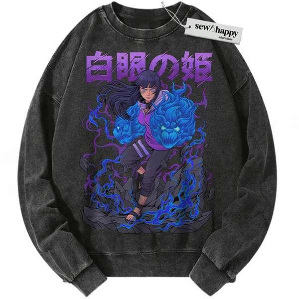 Wash Sweatshirt Hinata Hyuga Sweatshirt, Naruto Sweatshirt, Anime Sweatshirt, Vintage Sweatshirt