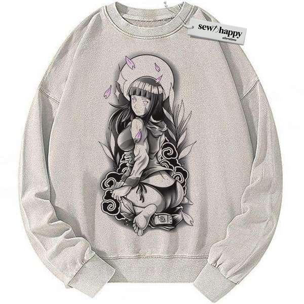 Wash Sweatshirt Hinata Hyuga Sweatshirt, Naruto Sweatshirt, Anime Sweatshirt, Vintage Sweatshirt