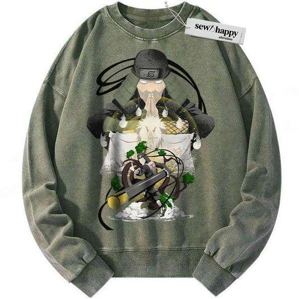 Wash Sweatshirt Hiruzen Sarutobi Sweatshirt, Naruto Sweatshirt, Anime Sweatshirt, Vintage Sweater
