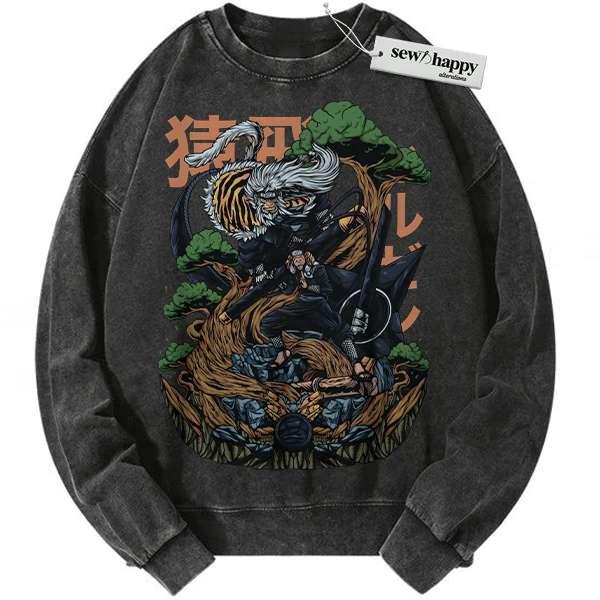Wash Sweatshirt Hiruzen Sarutobi Sweatshirt, Naruto Sweatshirt, Anime Sweatshirt, Vintage Sweater