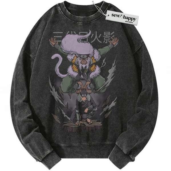 Wash Sweatshirt Hiruzen Sarutobi Sweatshirt, Naruto Sweatshirt, Anime Sweatshirt, Vintage Sweatshirt