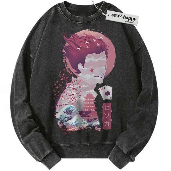 Wash Sweatshirt Hisoka Sweatshirt, Hunter x Hunter Sweatshirt, HxH Sweatshirt, Anime Sweatshirt, Vintage Sweater