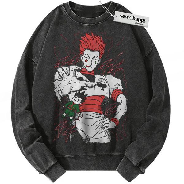Wash Sweatshirt Hisoka Sweatshirt, Hunter x Hunter Sweatshirt, HxH Sweatshirt, Anime Sweatshirt, Vintage Sweatshirt