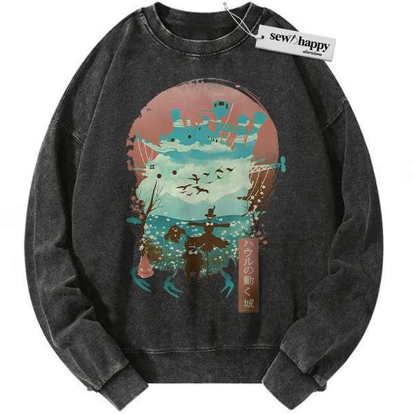 Wash Sweatshirt Howl's Moving Castle Sweatshirt, Studio Ghibli Sweatshirt, Anime Sweatshirt, Vintage Sweater