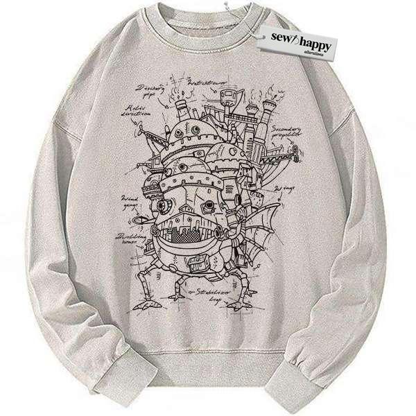 Wash Sweatshirt Howl's Moving Castle Sweatshirt, Studio Ghibli Sweatshirt, Anime Sweatshirt, Vintage Sweatshirt