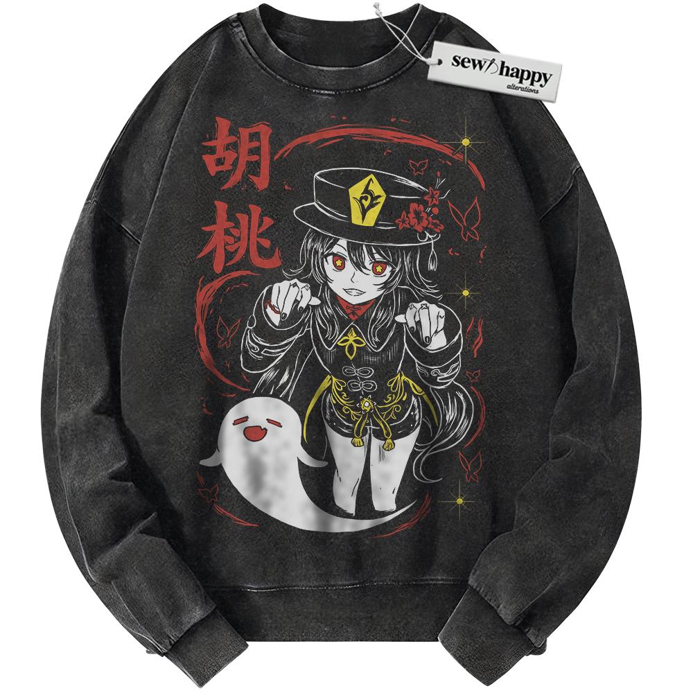 Wash Sweatshirt Hu Tao Sweatshirt, Genshin Impact Sweatshirt, Game Sweatshirt, Vintage Sweater