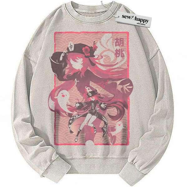 Wash Sweatshirt Hu Tao Sweatshirt, Genshin Impact Sweatshirt, Game Sweatshirt, Vintage Sweatshirt Wash Sweatshirt Hu Tao Sweatshirt, Genshin Impact Sweatshirt, Game Sweatshirt, Vintage Sweatshirt - Image 1