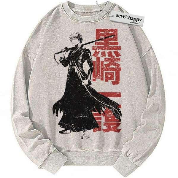 Wash Sweatshirt Ichigo Kurosaki Sweatshirt, Bleach Sweatshirt, Anime Sweatshirt, Vintage Sweater