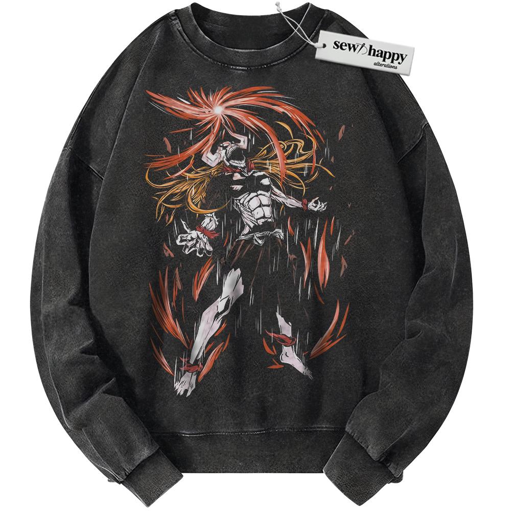 Wash Sweatshirt Ichigo Kurosaki Sweatshirt, Bleach Sweatshirt, Anime Sweatshirt, Vintage Sweater