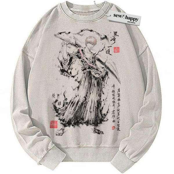 Wash Sweatshirt Ichigo Kurosaki Sweatshirt, Bleach Sweatshirt, Anime Sweatshirt, Vintage Sweatshirt