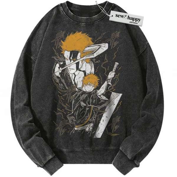 Wash Sweatshirt Ichigo Kurosaki Sweatshirt, Bleach Sweatshirt, Anime Sweatshirt, Vintage Sweatshirt