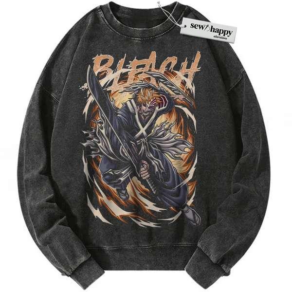 Wash Sweatshirt Ichigo Kurosaki Sweatshirt, Bleach Sweatshirt, Anime Sweatshirt, Vintage Sweatshirt