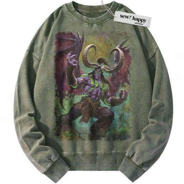 Wash Sweatshirt Illidan Stormrage sweatshirt, Dota sweatshirt, World of Warcraft sweatshirt, WoW sweatshirt, Game sweatshirt, Vintage Sweater