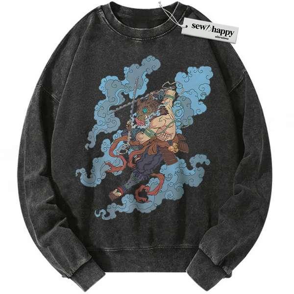Wash Sweatshirt Inosuke Hashibira Sweatshirt, Demon Slayer Sweatshirt, Anime Sweatshirt, Vintage Sweater
