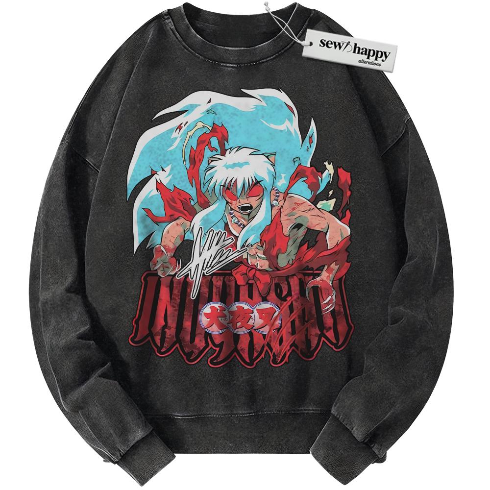 Wash Sweatshirt Inuyasha Sweatshirt, Anime Sweatshirt, Vintage Sweater