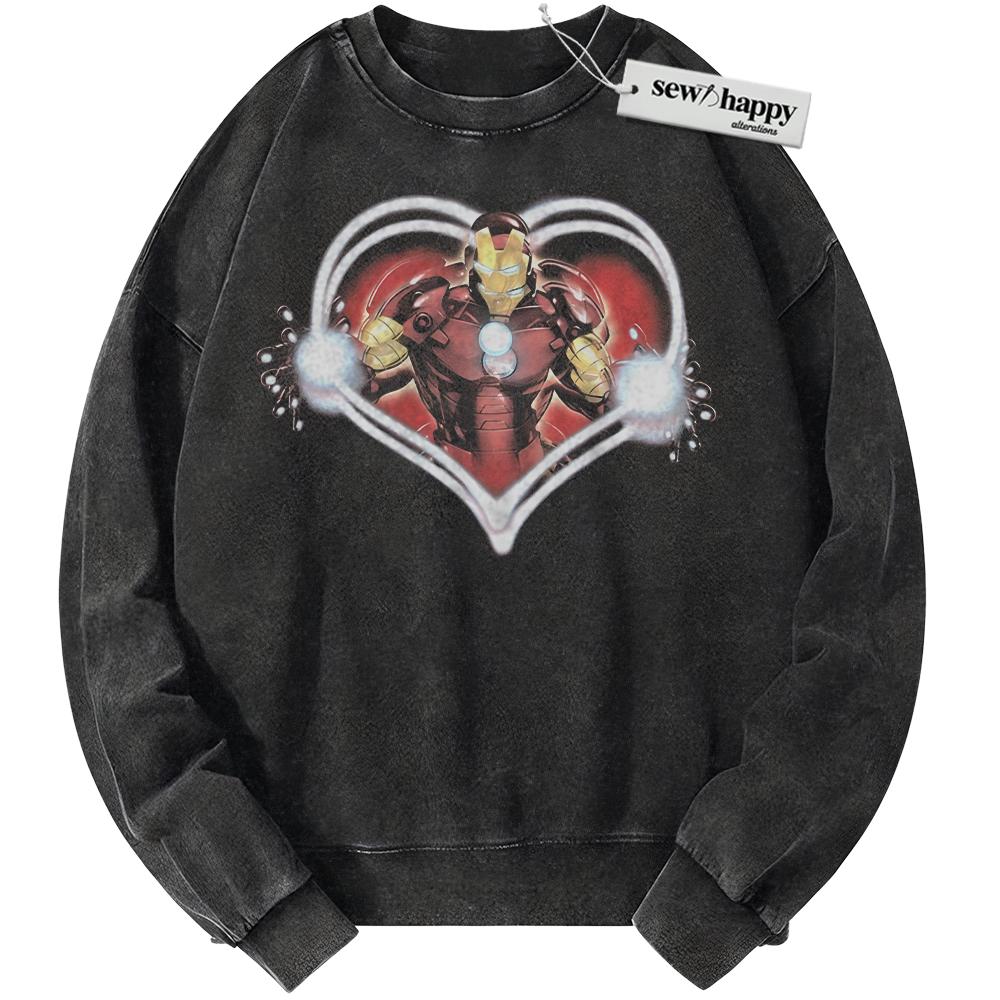 Wash Sweatshirt Iron Man Sweatshirt, Valentine's Day Sweatshirt, Marvel Comics Sweatshirt, Vintage Sweater