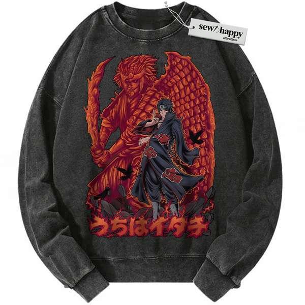 Wash Sweatshirt Itachi Uchiha Sweatshirt, Akatsuki Sweatshirt, Naruto Sweatshirt, Anime Sweatshirt, Vintage Sweater