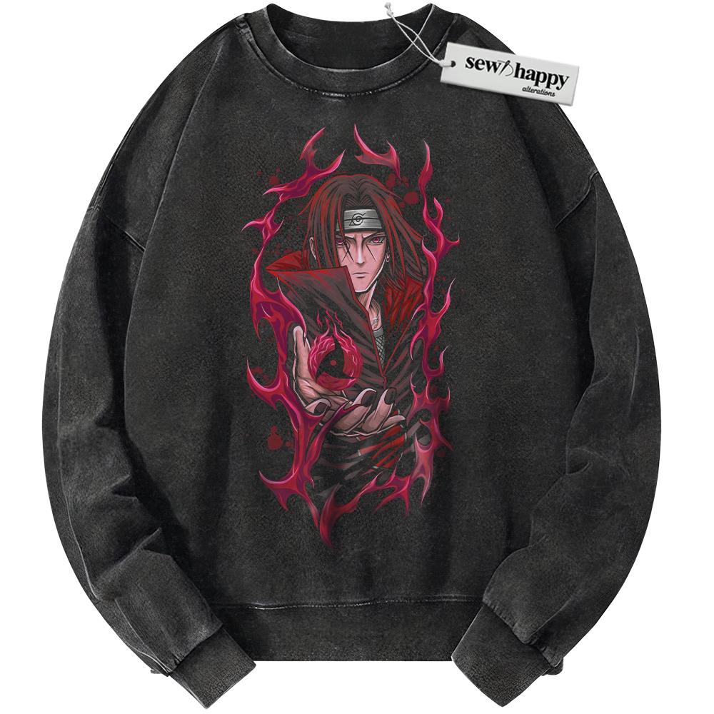 Wash Sweatshirt Itachi Uchiha Sweatshirt, Akatsuki Sweatshirt, Naruto Sweatshirt, Anime Sweatshirt, Vintage Sweater