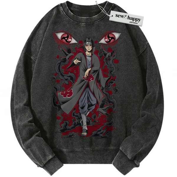 Wash Sweatshirt Itachi Uchiha Sweatshirt, Akatsuki Sweatshirt, Naruto Sweatshirt, Anime Sweatshirt, Vintage Sweater