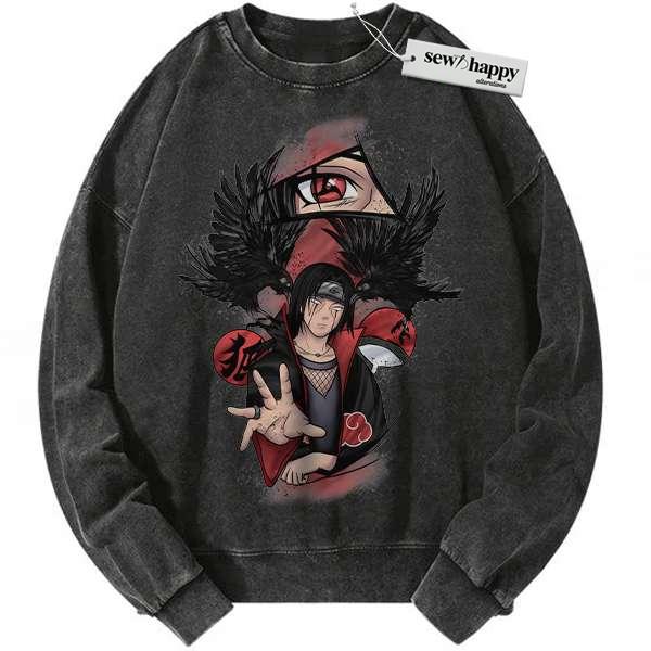 Wash Sweatshirt Itachi Uchiha Sweatshirt, Naruto Sweatshirt, Anime Sweatshirt, Vintage Sweater