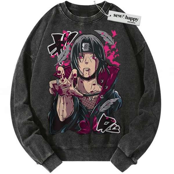 Wash Sweatshirt Itachi Uchiha Sweatshirt, Naruto Sweatshirt, Anime Sweatshirt, Vintage Sweater