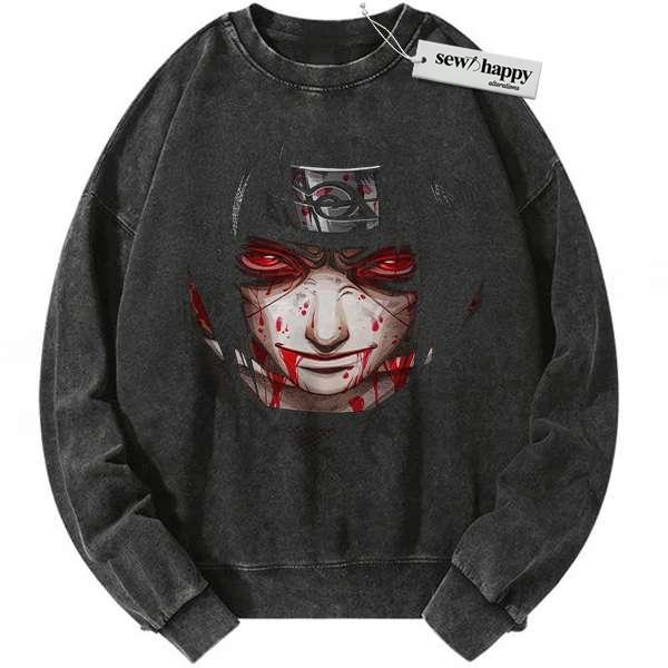 Wash Sweatshirt Itachi Uchiha Sweatshirt, Naruto Sweatshirt, Anime Sweatshirt, Vintage Sweater