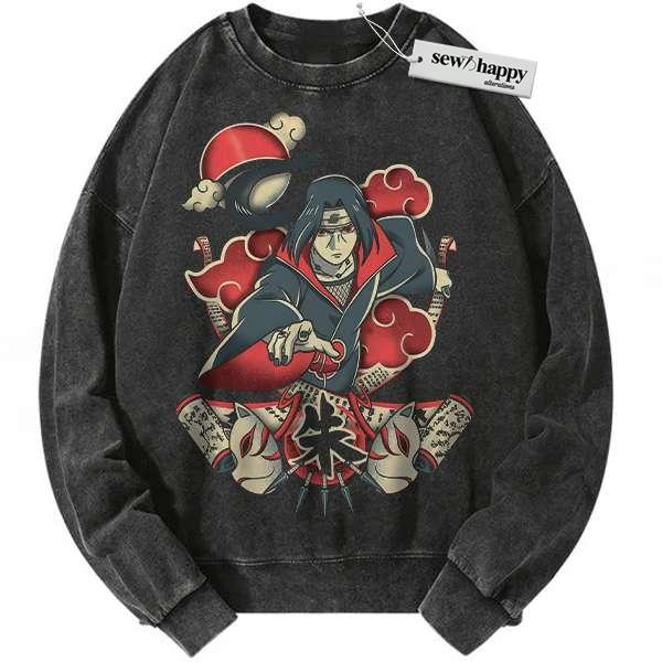 Wash Sweatshirt Itachi Uchiha Sweatshirt, Naruto Sweatshirt, Anime Sweatshirt, Vintage Sweatshirt
