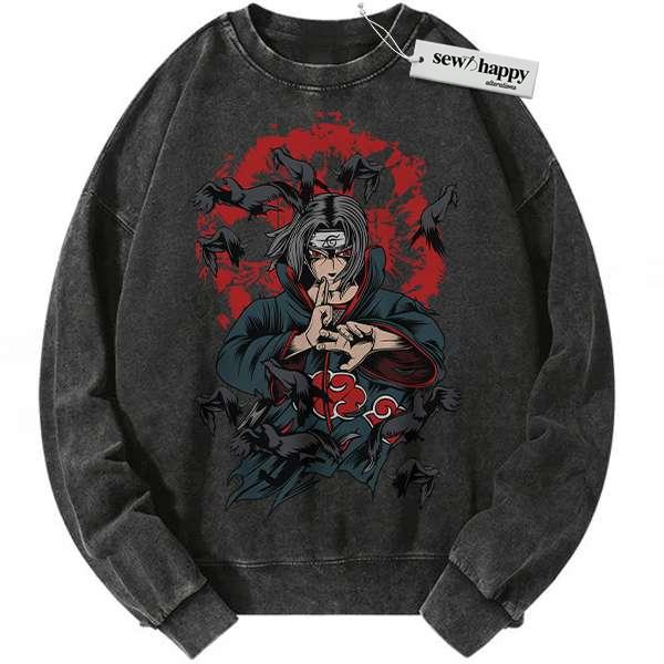 Wash Sweatshirt Itachi Uchiha Sweatshirt, Naruto Sweatshirt, Anime Sweatshirt, Vintage Sweatshirt