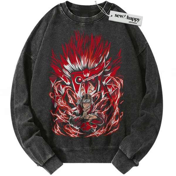 Wash Sweatshirt Itachi Uchiha Sweatshirt, Naruto Sweatshirt, Anime Sweatshirt, Vintage Sweatshirt