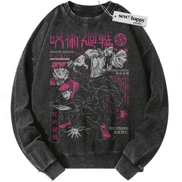 Wash Sweatshirt Itadori vs Sukuna Sweatshirt, Jujutsu Kaisen Sweatshirt, Anime Sweatshirt, Vintage Sweatshirt