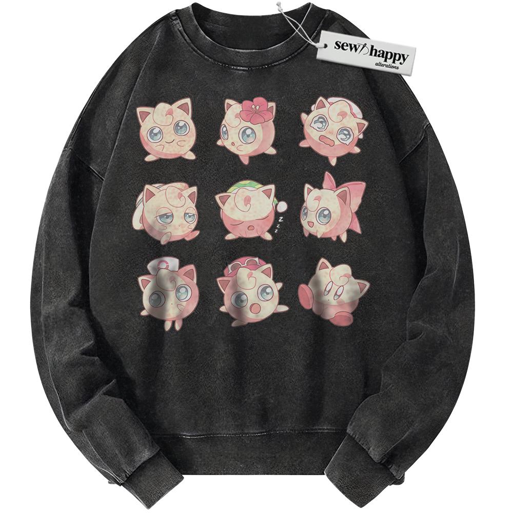 Wash Sweatshirt Jigglypuff Sweatshirt, Pokemon Sweatshirt, PKM Sweatshirt, Anime Sweatshirt, Vintage Sweater