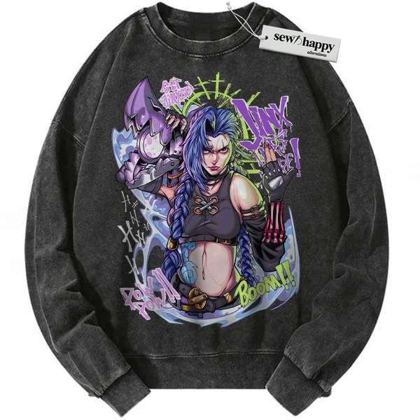 Wash Sweatshirt Jinx - Arcane Sweatshirt, League of Legends Sweatshirt, Game Sweatshirt, Vintage Sweatshirt Wash Sweatshirt Jinx - Arcane Sweatshirt, League of Legends Sweatshirt, Game Sweatshirt, Vintage Sweatshirt - Image 1