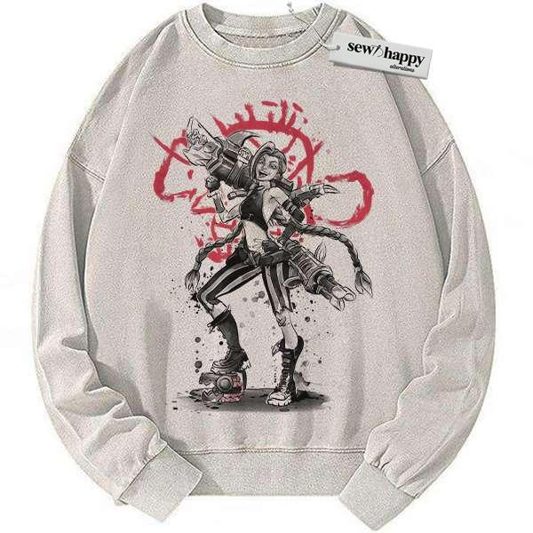 Wash Sweatshirt Jinx Sweatshirt, League of Legends Sweatshirt, LoL Sweatshirt, Game Sweatshirt, Vintage Sweater