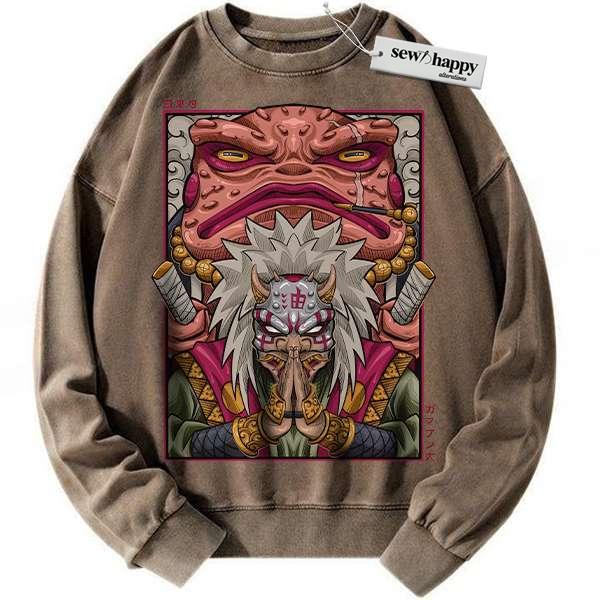 Wash Sweatshirt Jiraiya Sweatshirt, Naruto Sweatshirt, Anime Sweatshirt, Vintage Sweater