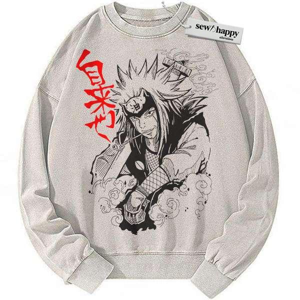 Wash Sweatshirt Jiraiya Sweatshirt, Naruto Sweatshirt, Anime Sweatshirt, Vintage Sweater