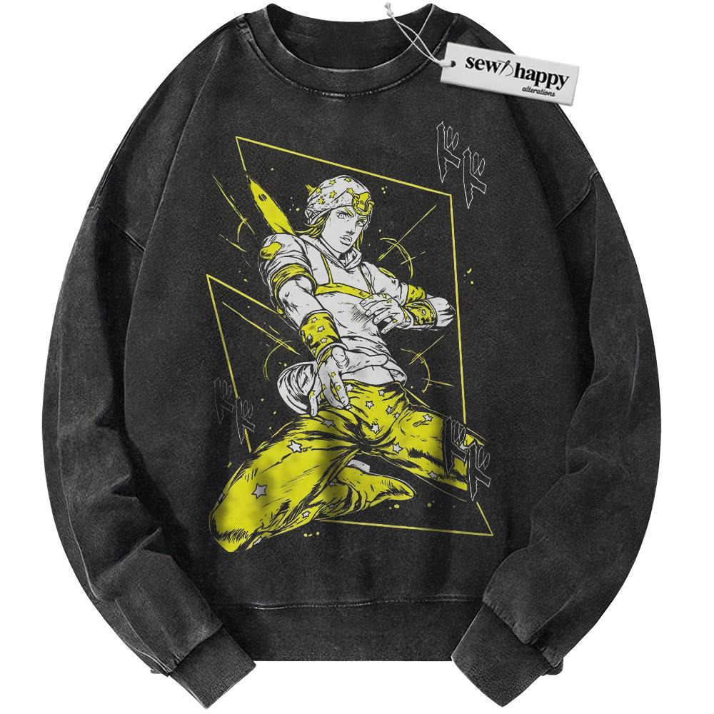 Wash Sweatshirt Johnny Joestar Sweatshirt, JoJo's Bizarre Adventure Sweatshirt, Anime Sweatshirt, Vintage Sweater